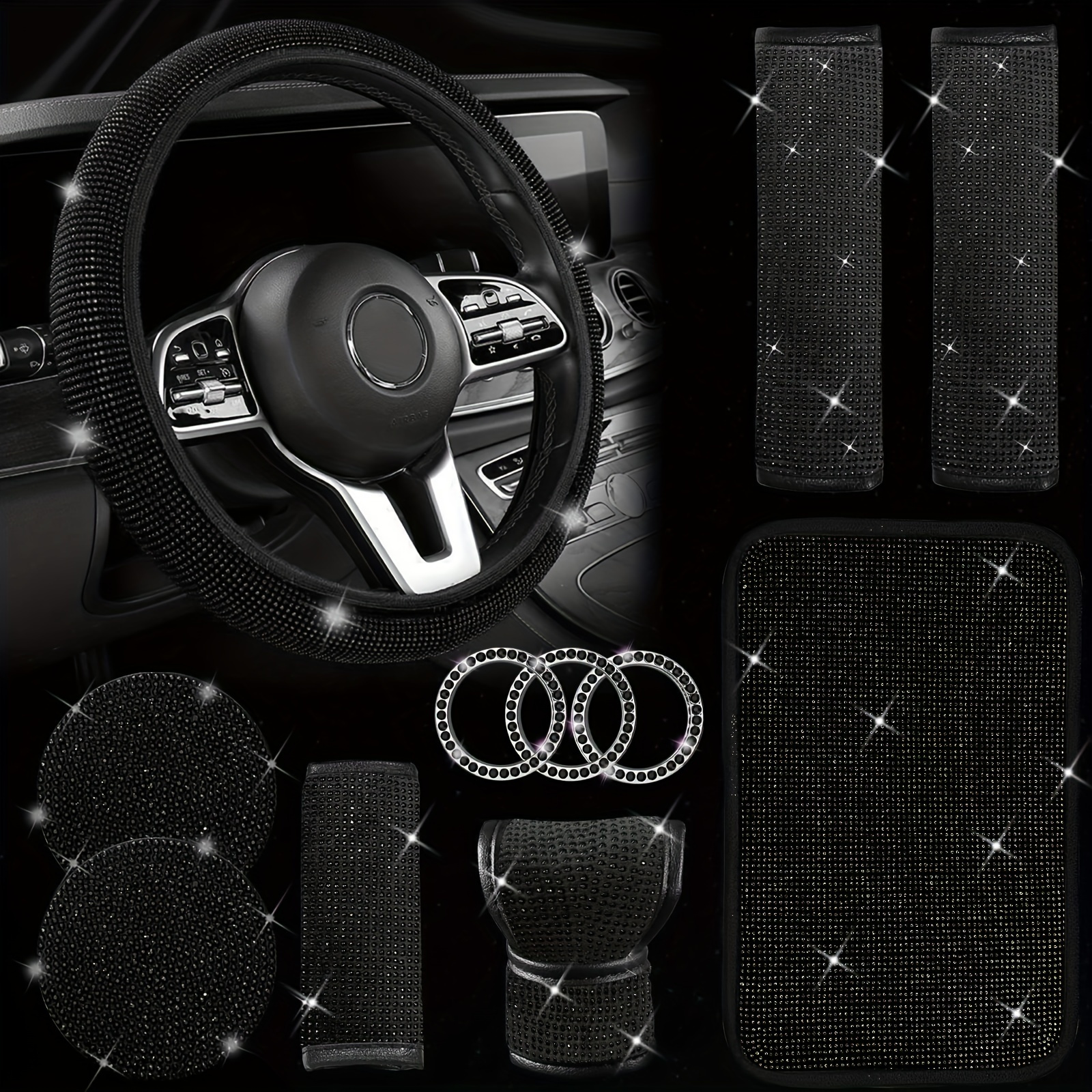 11pcs Set Bling Car Accessories Bling Car Accessories For Women Bling  Steering Wheel Cover Universal Fit 15 Inch Rhinestone Center Console Cover, Shop The Latest Trends
