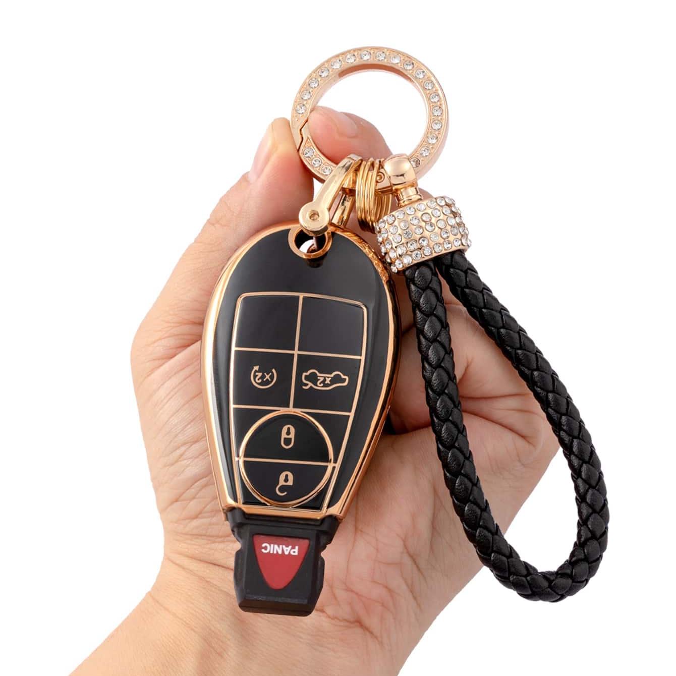 Key Fob Cover With Pu Leather Keychain For Grand Cherokee Renegade 200 300  Journey Smart Key - Temu