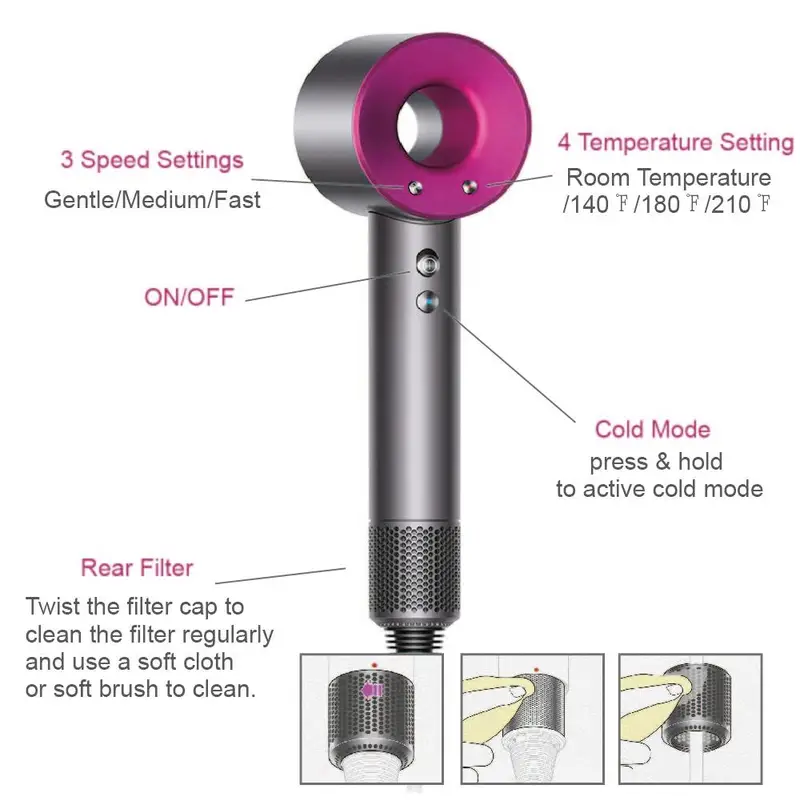 professional salon ionic hair dryer styler with diffuser for salon negative ionic high speed blow dryer with 5 magnetic nozzles details 8