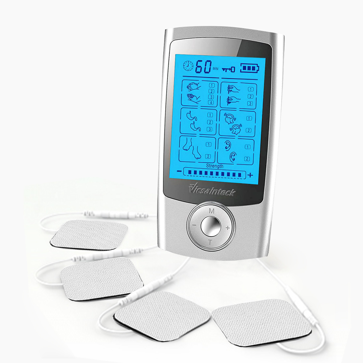 Portable Tens Unit Machine EMS Muscle Stimulator for Pain Relief - Dual Channel/12 Modes/16 Intensity