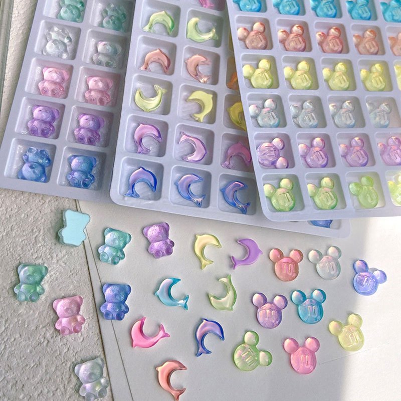 Cute Cartoon Bear Jelly Aurora Charm 3d Nail Patches For Diy - Temu