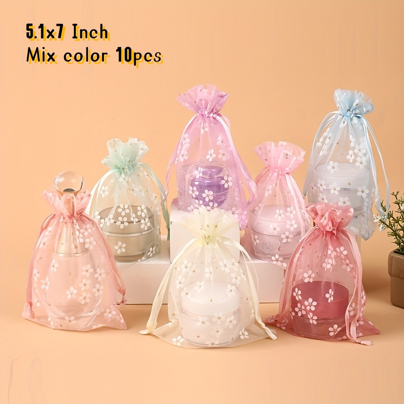 Image of 10pcs Colorful Organza Flower Gift Bags - Perfect For Jewelry, Cosmetics, And More! For Retail Stores, Boutique, Supermarkets