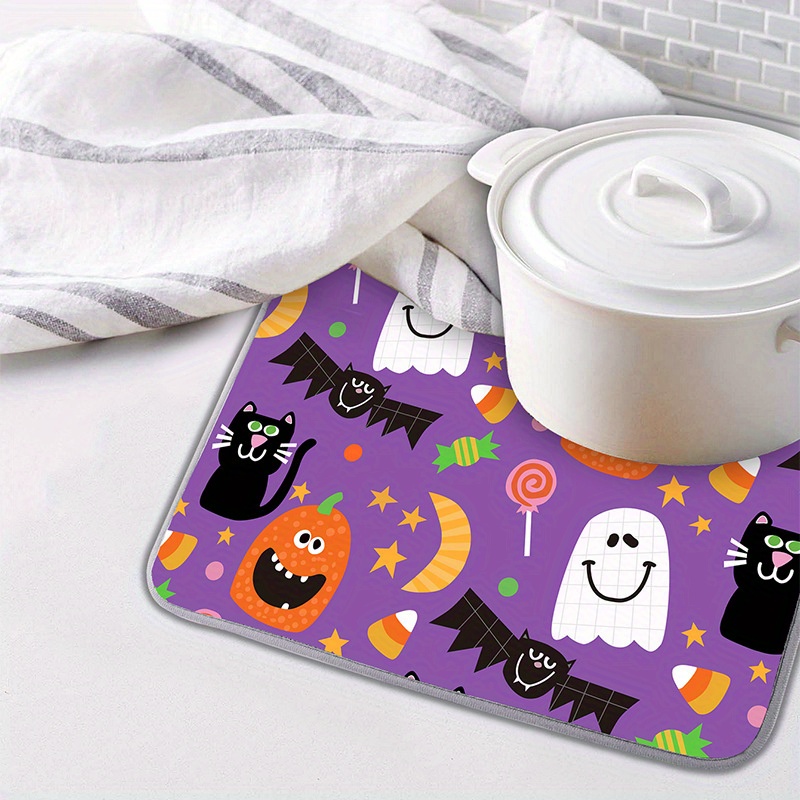 Dish Drying Mat Halloween Theme Draining Mat Pumpkin Bat - Temu