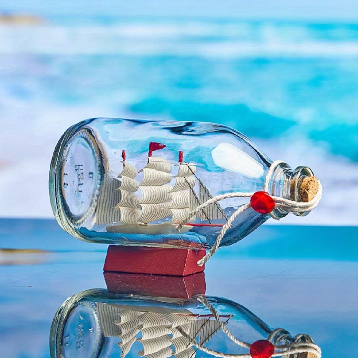 Lamf Drift Bottle Decor, Sailing Boat in Wishing Bottle Glass Cork Bottles, Pirate Ship in A Bottle Kit Handicraft Nautical Home Decorations Gifts