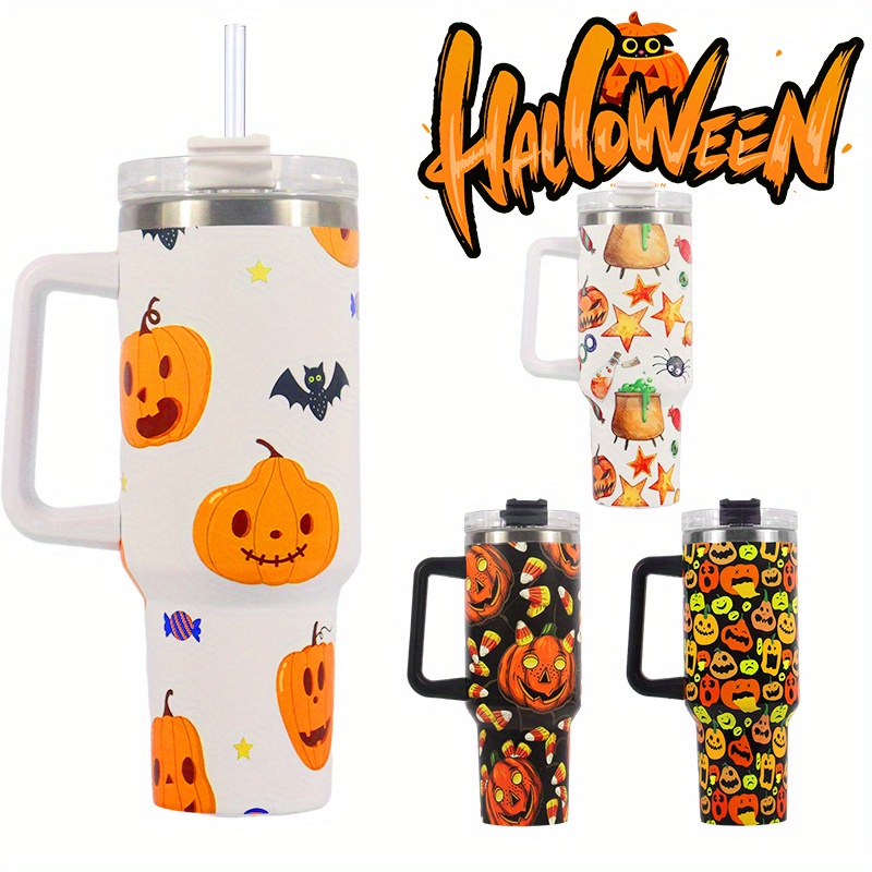 40oz Halloween Ghost and Pumpkin Tumbler With Lid And Straw, Stainless