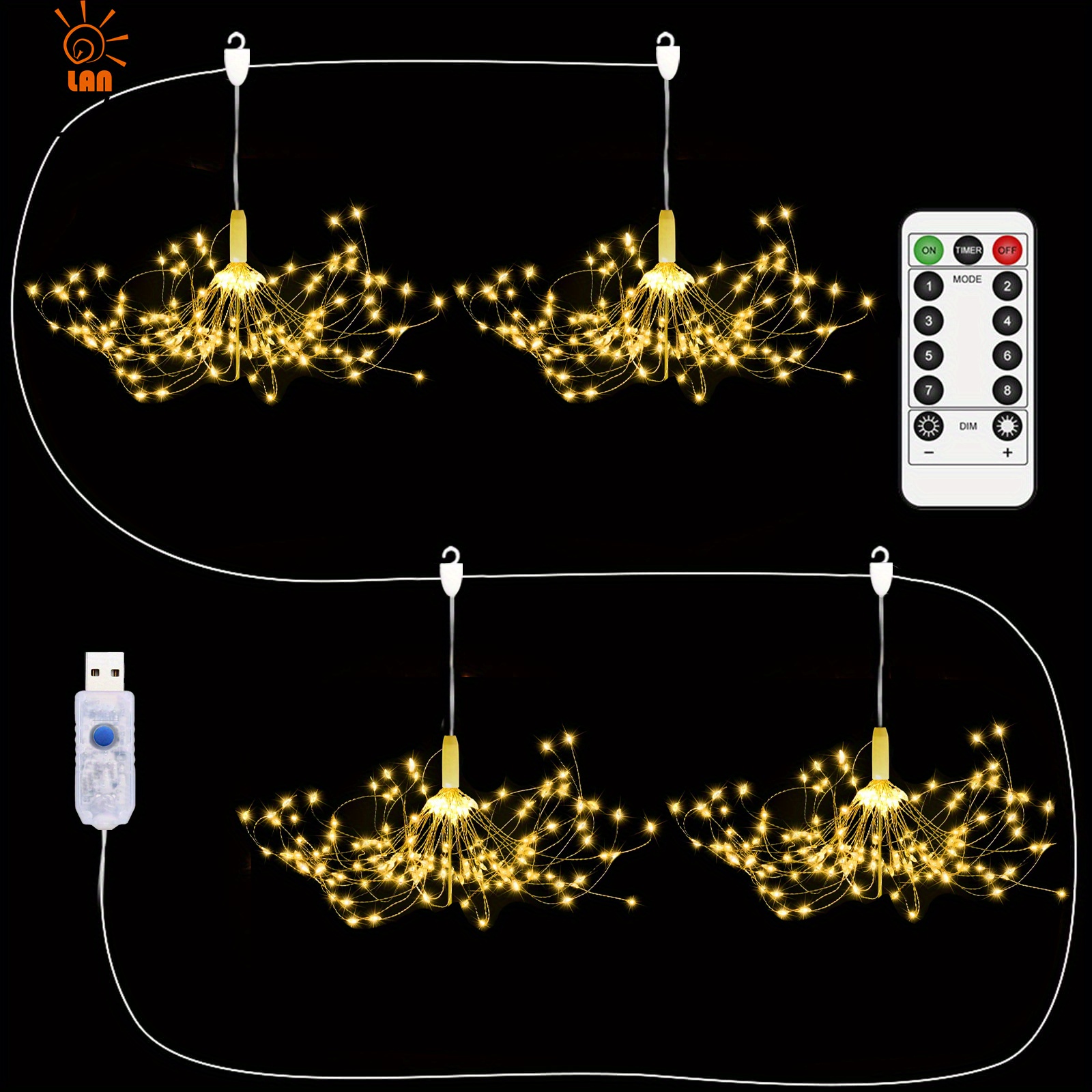 usb style with control one tote four fireworks lights christmas halloween decorative string lights details 3