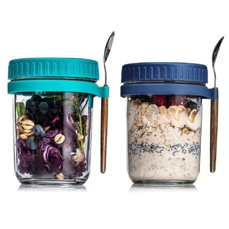 2/4 Pack Overnight Oats Containers with Lid and Spoon, 12 Oz Mason