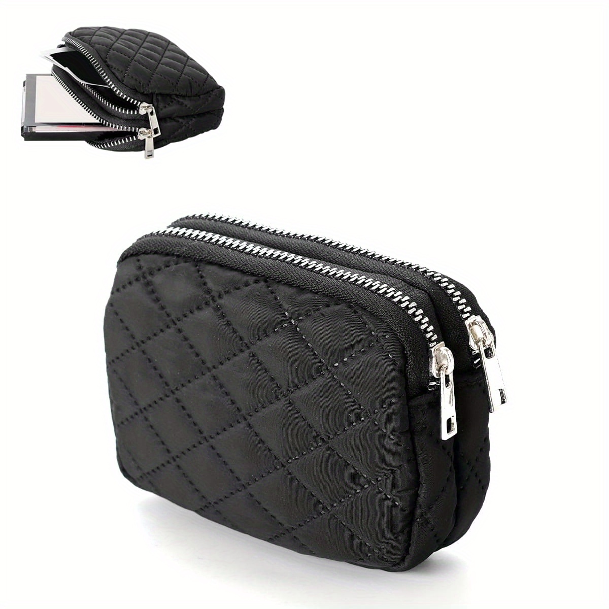 TEMU Pochette à double fermeture éclair en de diamant, petit portefeuille, mini porte-monnaie, sac de rangement, petit portefeuille pour femmes