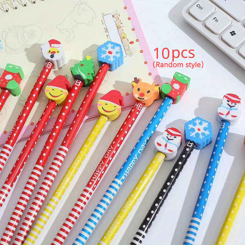 5 10pcs Hb Cartoon Christmas Pencil Eraser Set Students Pencils