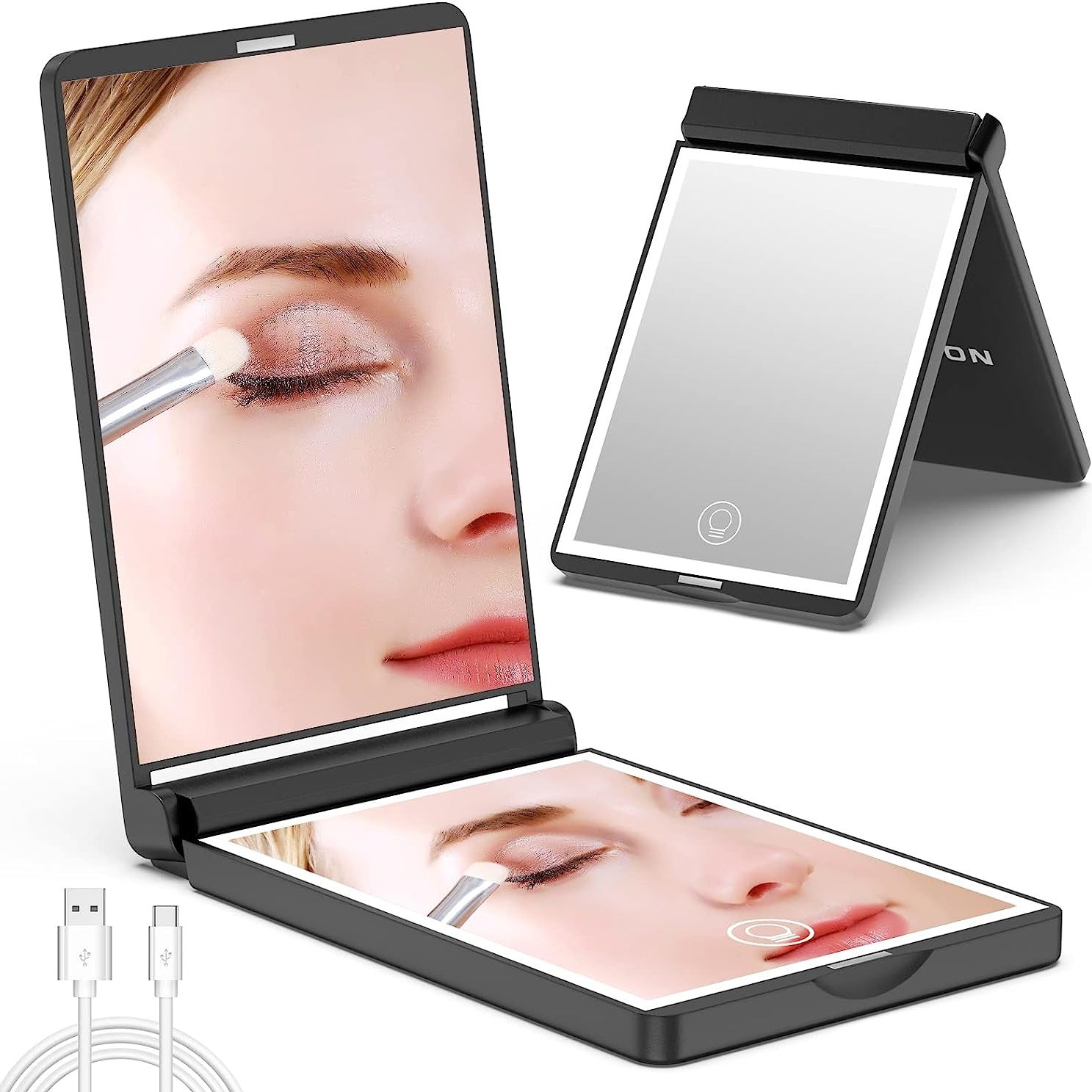 LED Lighted Folding Makeup Mirror Vanity Pocket Mirror With