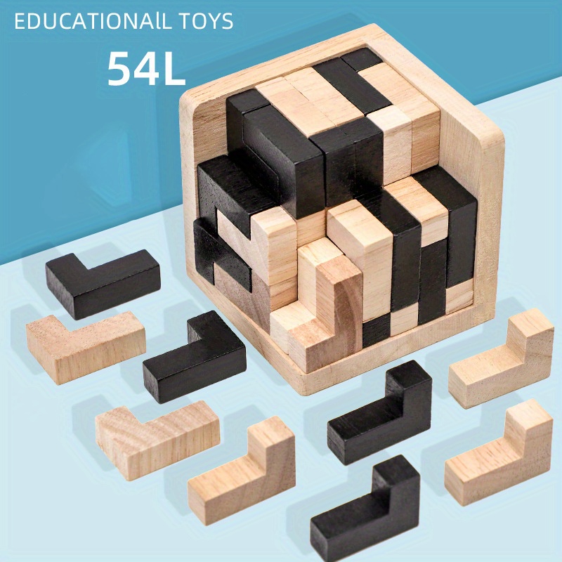3D Wooden Puzzles IQ Toy 54pcs L/ 54pcs TH Shape Cube Educational Toys For  Puzzle Enthusiasts, Intellectual Game