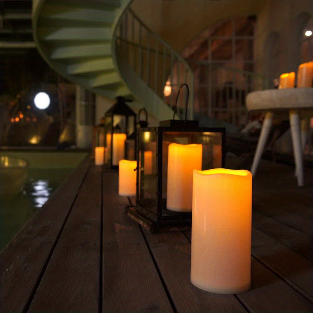 1set Of 2 Large Waterproof Outdoor Flameless Candles Light With Remote