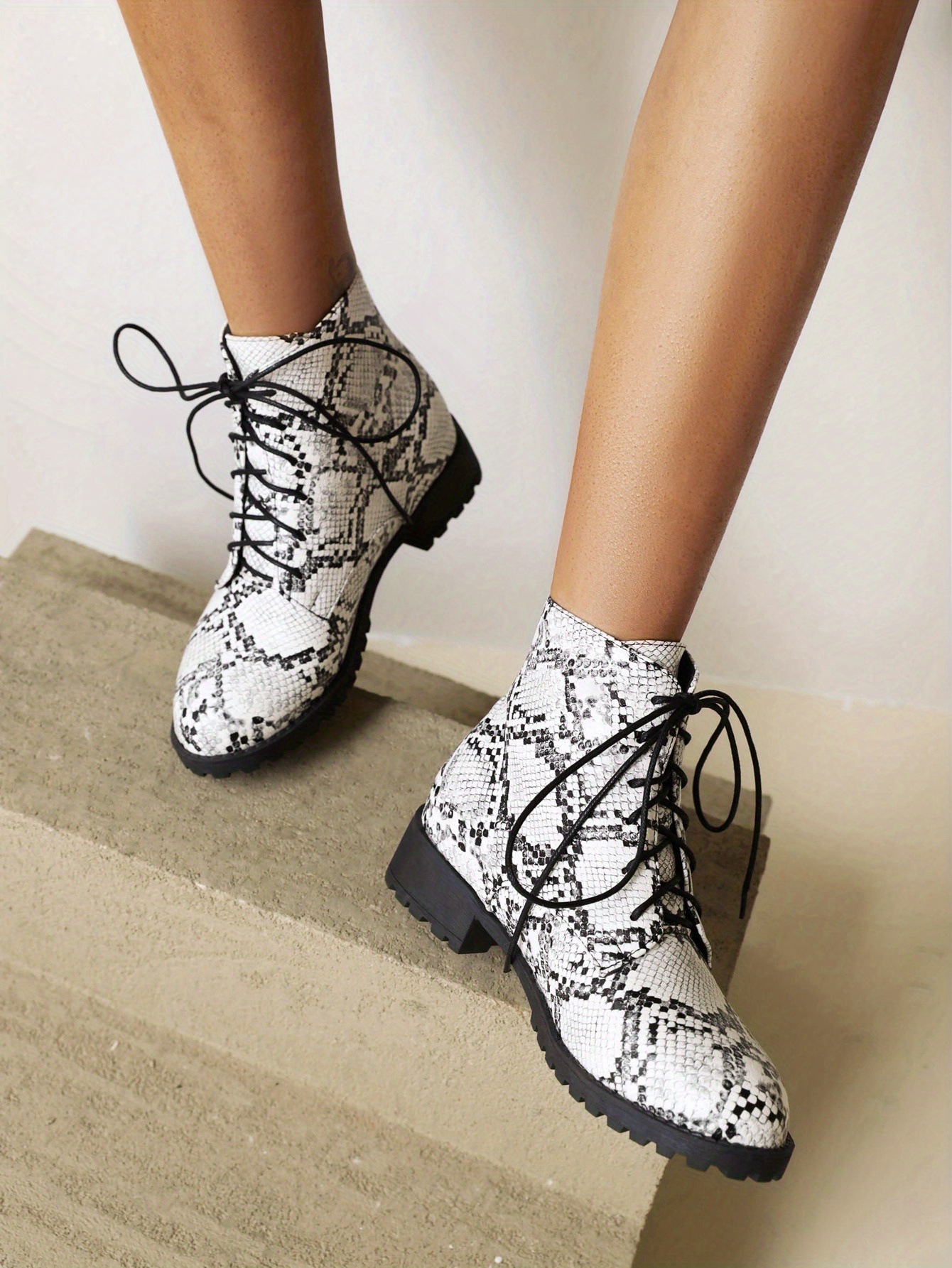 Snake print fashion lace up boots