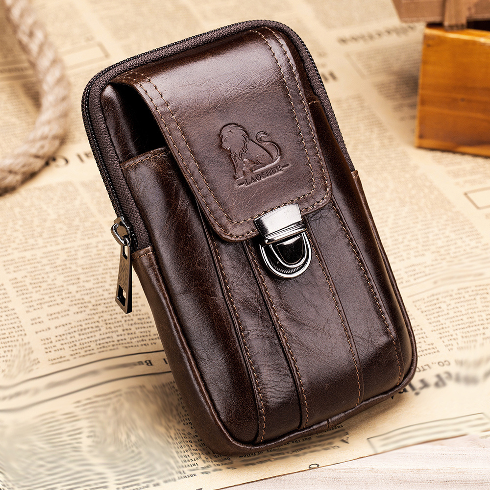 1pc Genuine Leather Waist Bag Convenient Buckle Mobile Phone Bag Mens  Cowhide Waist Bag Abrasion Resistant Fanny Bag Money Card License Holder -  Bags & Luggage - Temu