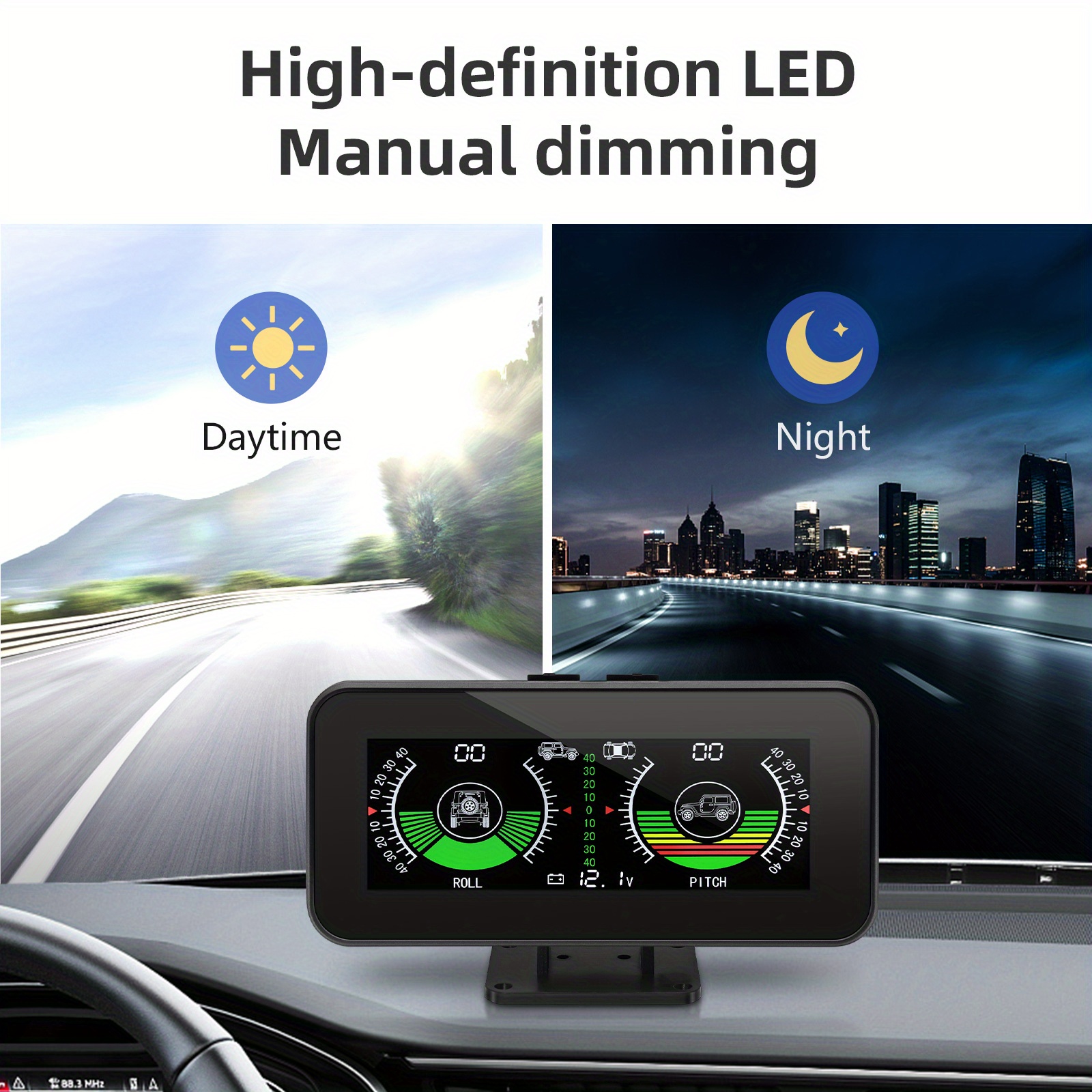 Vehicle-Mounted Intelligent Gradienter Car Digital Display Tilt Pitch Angle  Inclinometro Auto HUD Intelligent Slope Meter