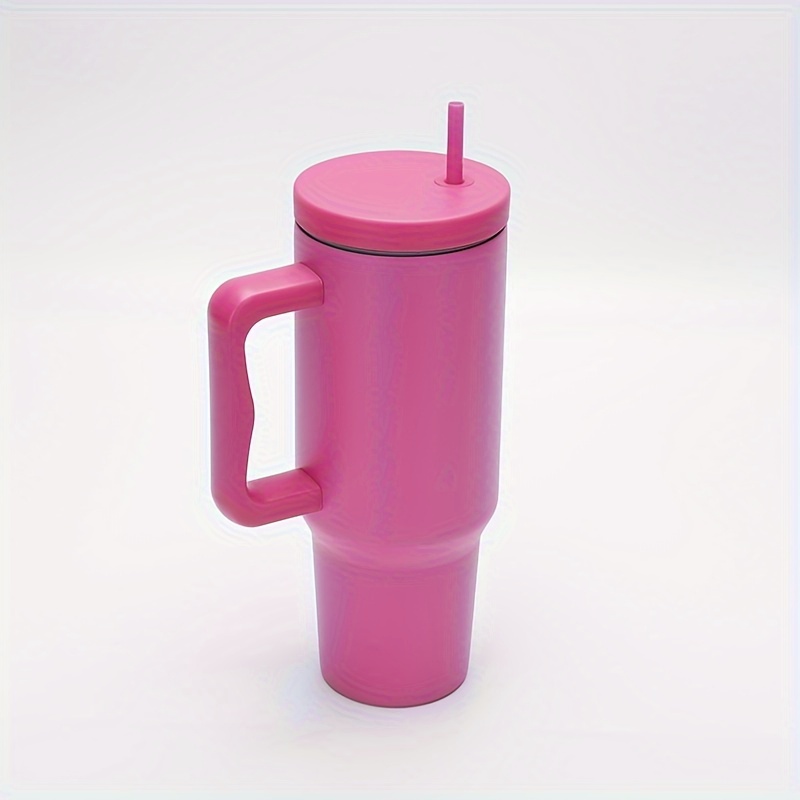 Solid Color Tumbler With Handle And Straw, Stainless Steel