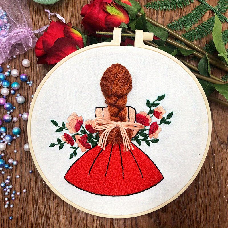 Stamped Embroidery for Beginners with Pattern, stitch, Embroidery Starter  Including Embroidery Hoops, Color Threads and Drawings Style 3