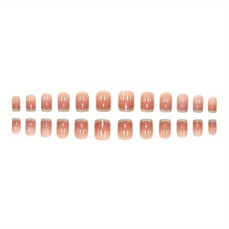 24pcs glossy short square fake nails tender pink french tip press on nails ombre nude color false nails for women girls daily wear details 2