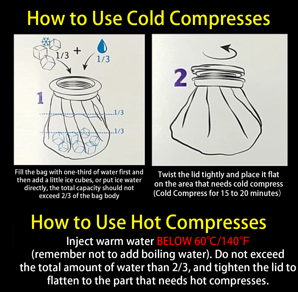 title： 3 Borsa di Ghiaccio Riutilizzabile Impacco Ghiaccio Caldo Freddo  Riempibile con Tappo a Vite Terapia con Acqua Calda e Fredda con Bendaggio