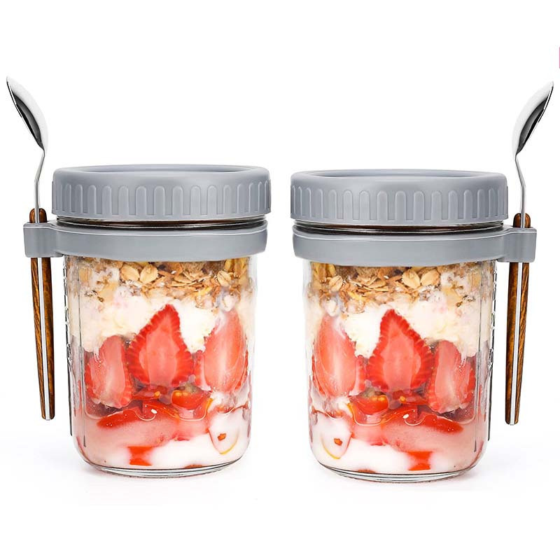 4 Pack Glass Overnight Oats Containers with Lids and Spoon, 16 oz