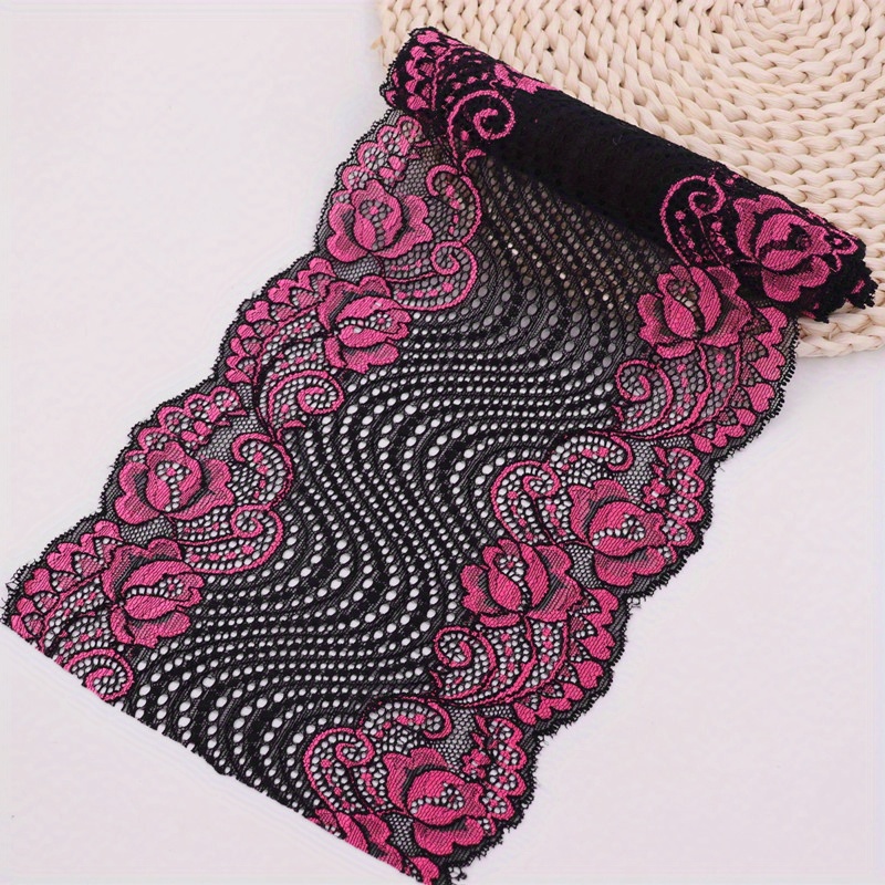 2 Yards Elastic Lace Trim Black Lace Ribbon Floral Pattern - Temu