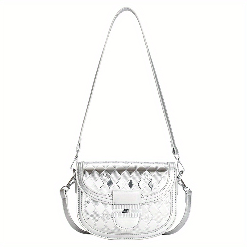 Niche Silver Bag, Trendy Small Flap Shoulder Purse, Women's Novelty  Crossbody Bag - Temu