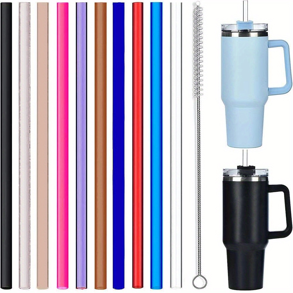 6 Pack Multicolor Silicone Replacement Straws for Stanley 20 30 40 oz cup,Reusable  Long Straw with Cleaning Brush