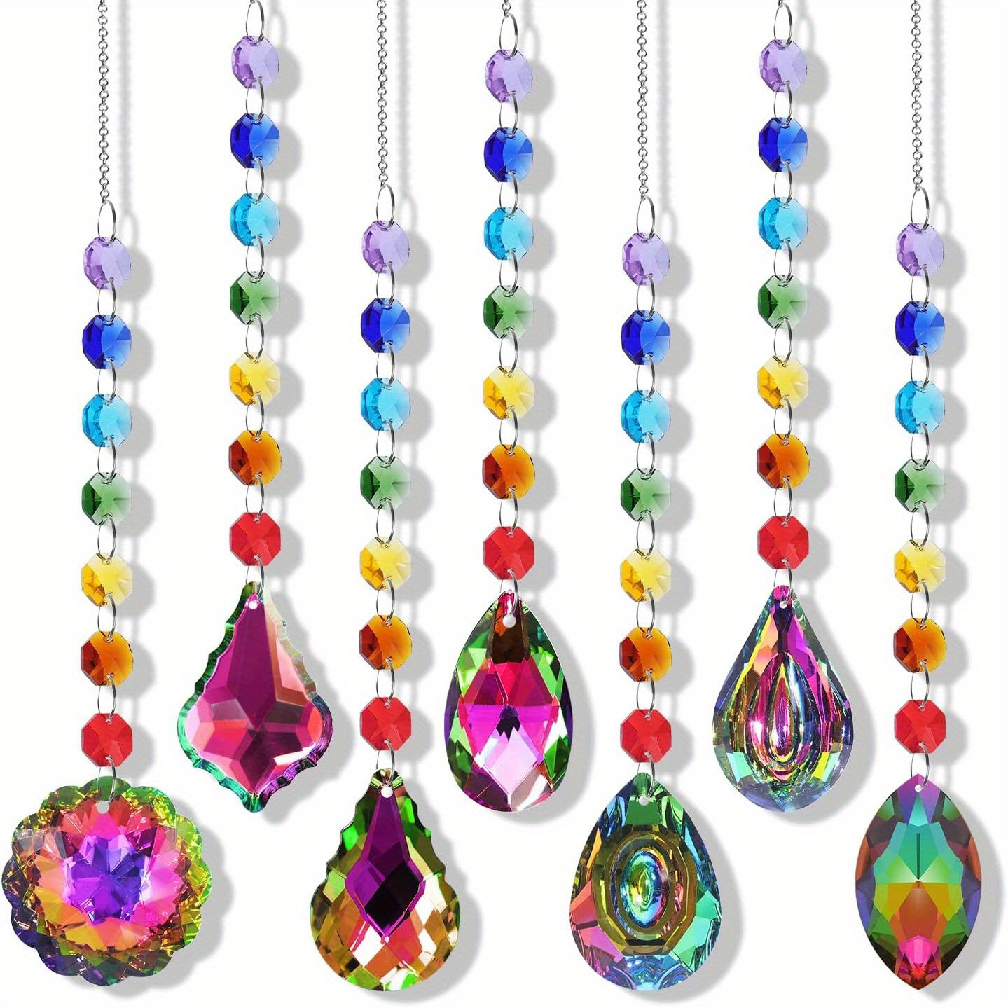 9pcs Crystal Suncatcher with Beads Chain Rainbow Maker Crystal