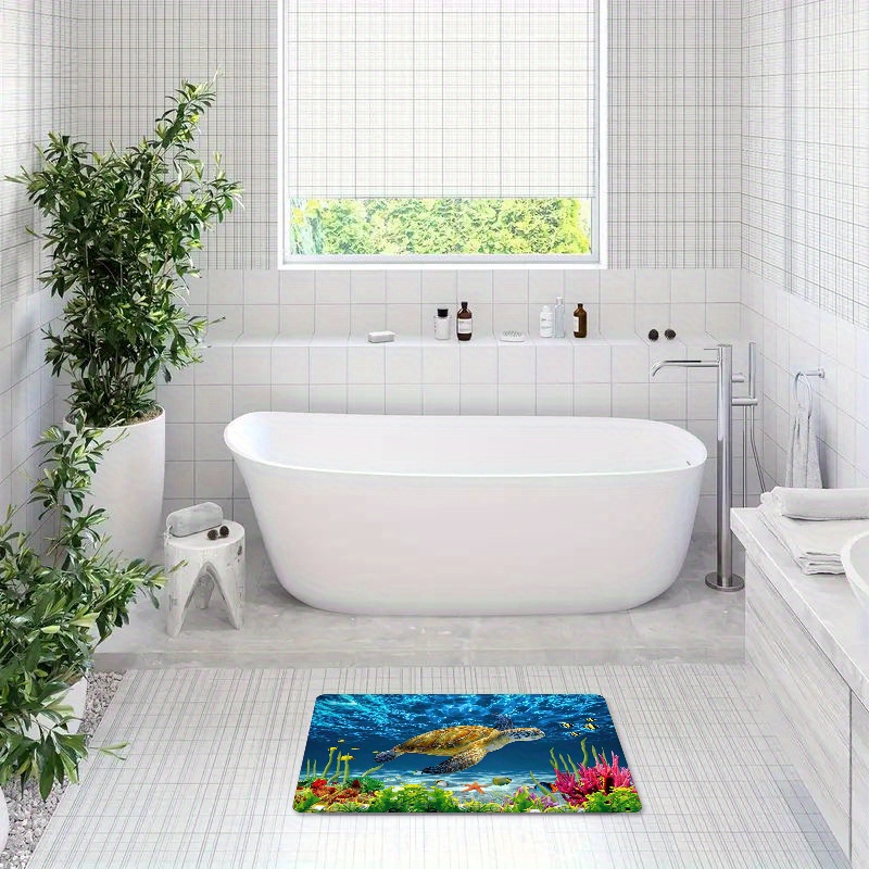 1pc sea turtle pattern floor mat soft non slip bath rug   mat absorbent carpet for   room bathroom home decor details 3