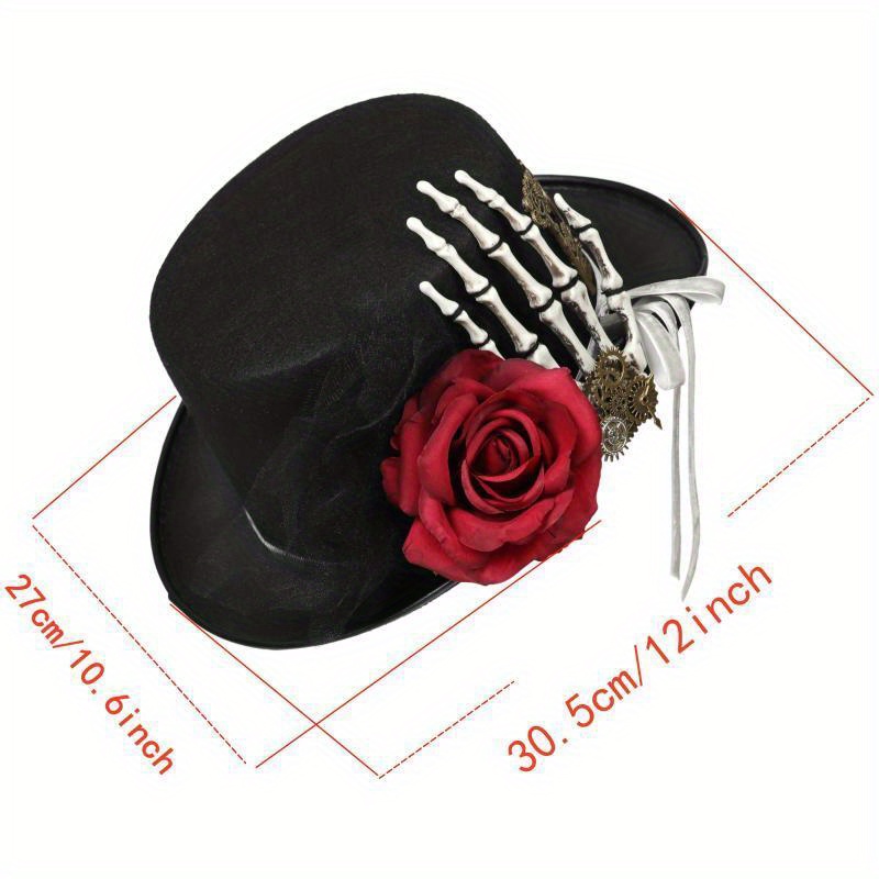 Gótico Steampunk Sombrero Negro Rosa Roja Desmontable Jazz - Temu