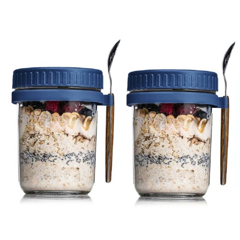 Overnight Oats Containers With Lids And Spoons Glass Mason - Temu