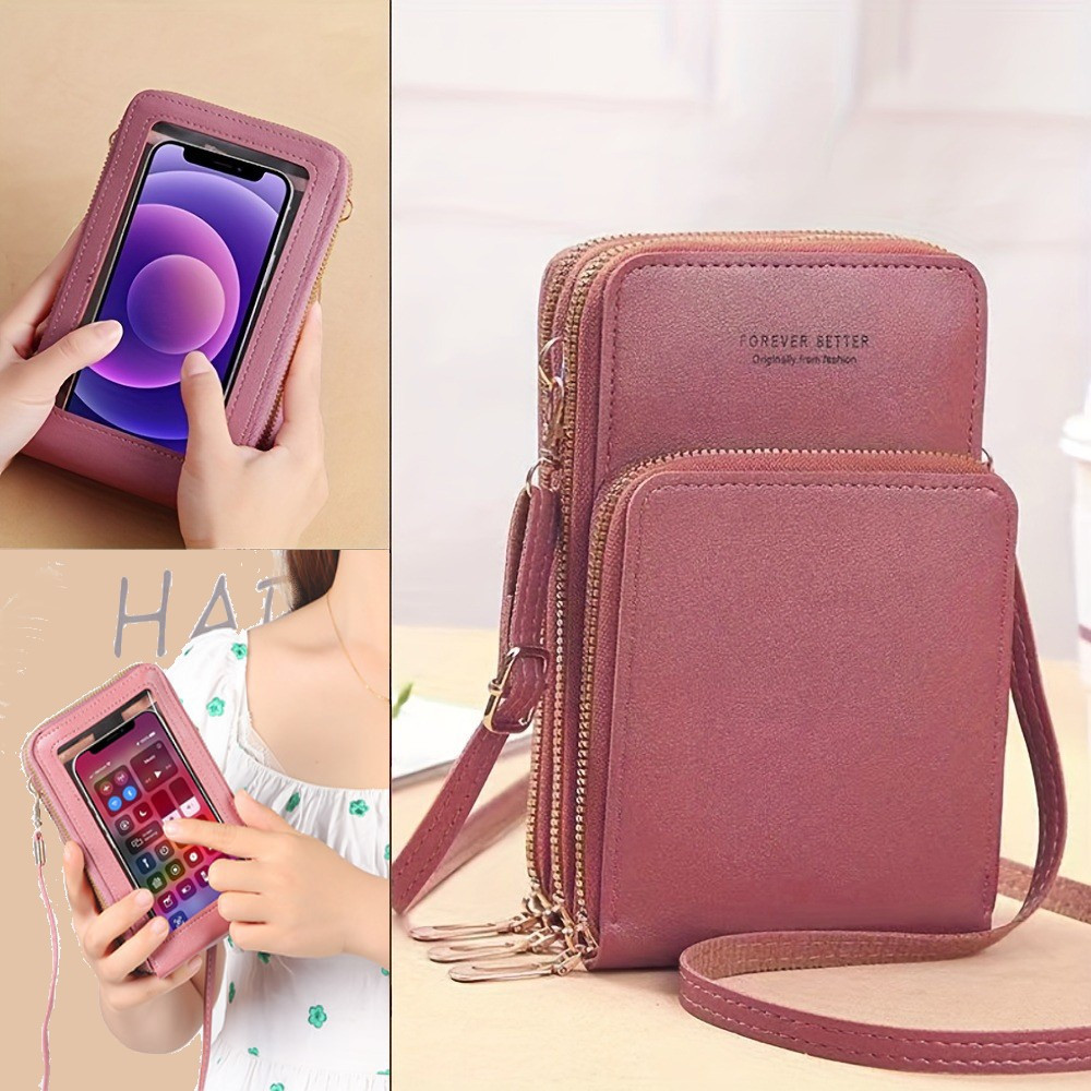 Touch Screen Crossbody Mobile Phone Bag, Women's Zipper Around Coin Purse,  Mini Multi Layer Shoulder Bag - Temu Germany