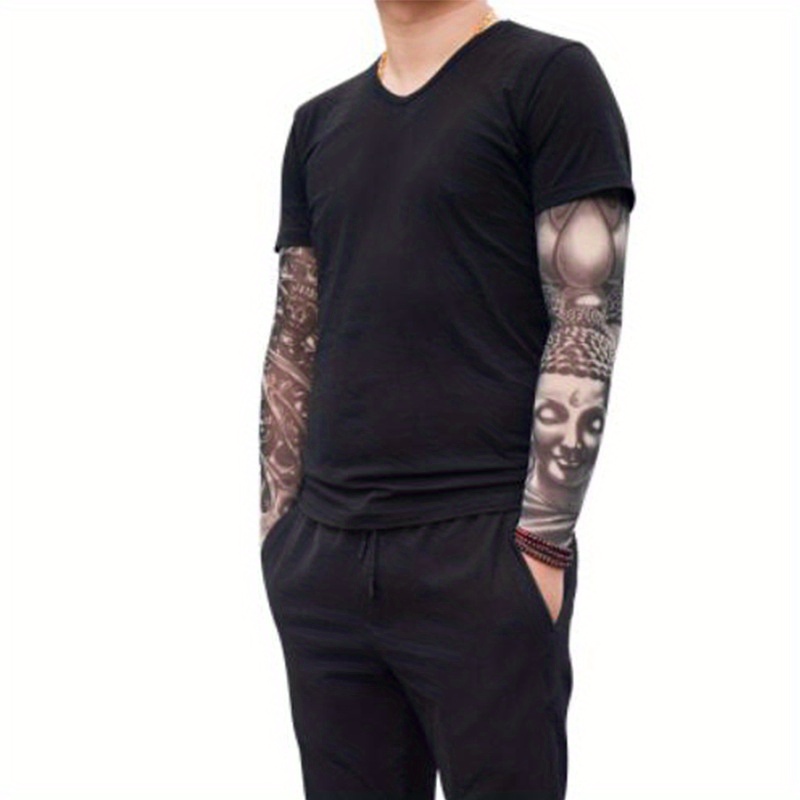 Unisex Sun Protection Tattoo Sleeves in Random Combinations, Featuring Old School Floral Designs, Tattoo Ice Sleeves for Outdoor Cycling, Sun Protection Sleeves for Driving, with Unique Patterns in Each Set.