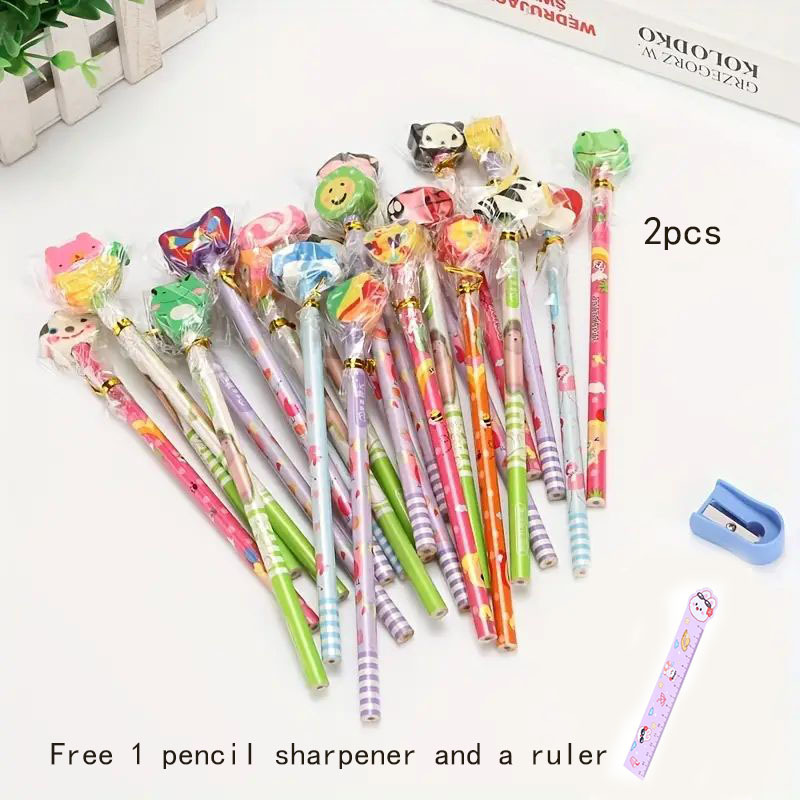 Cute Cartoon Hb Pencils With Eraser Tip Pencils For Writing - Temu