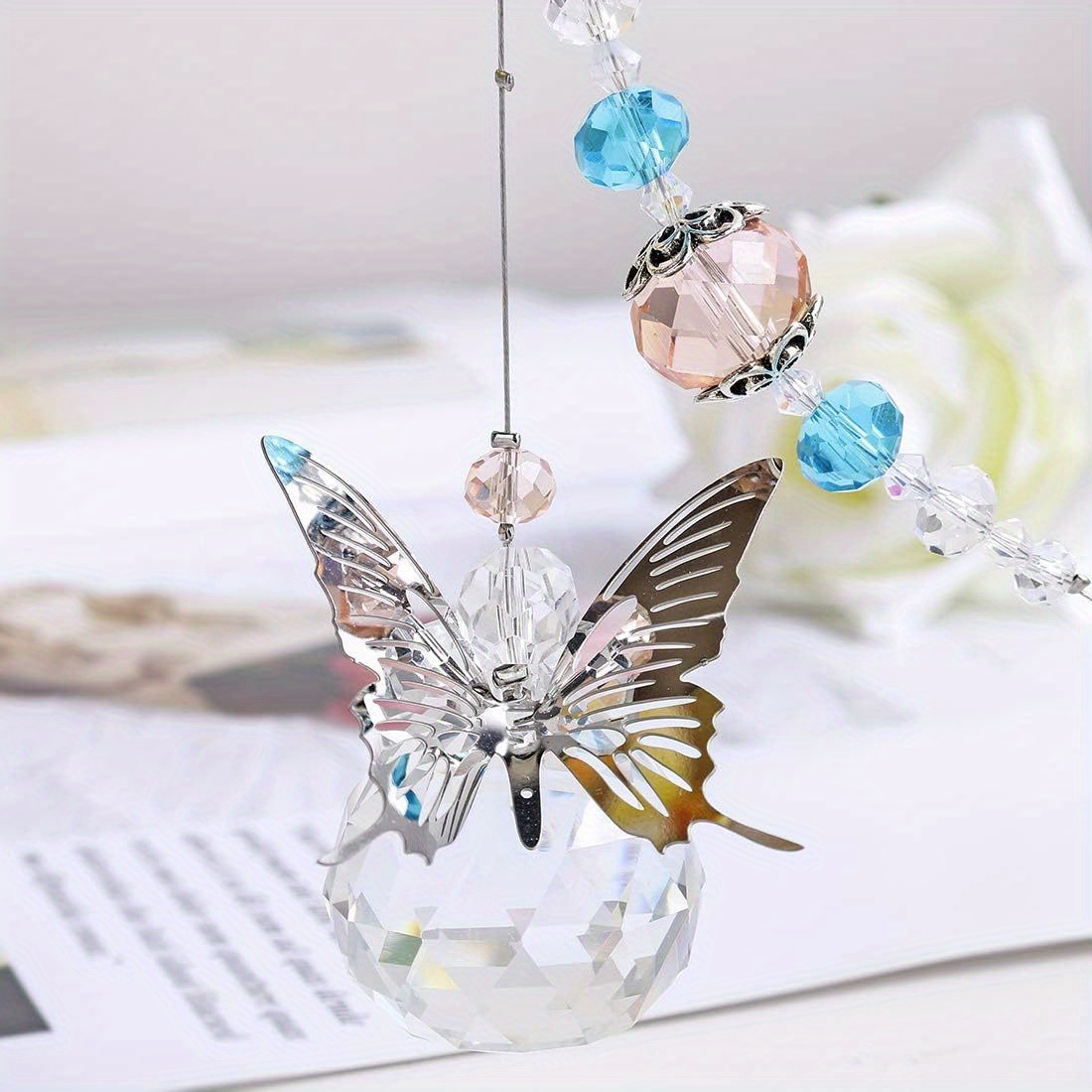 Crystal Suncatcher With Gold Chains – Handmade Window Hanging Rainbow Maker For Home, Garden, Or Car Decor – SunSpectrums