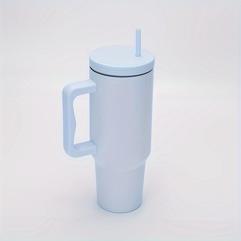 Solid Color Tumbler With Handle And Straw, Stainless Steel