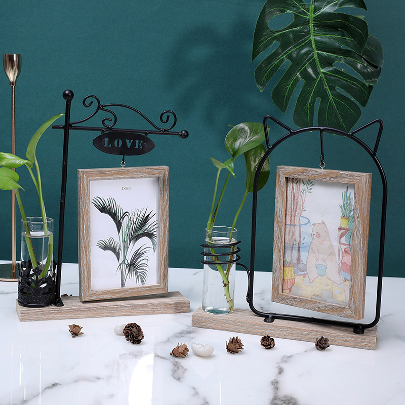 Multifunctional Photo Frame, Wooden Picture Frame Potted Plants Metal  Stand, Desk Photo Frames With Decorative Bud Vase, Double Sides Display  Desktop Photo Frames For Wall And Tabletop Display, Home Decor - Temu