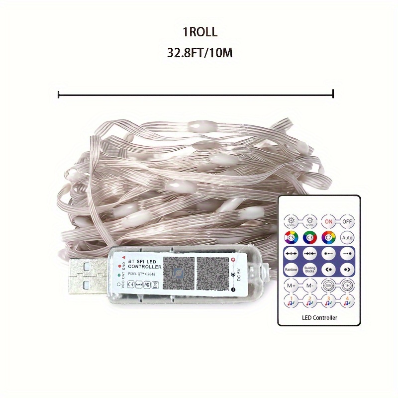 32.8ft防水app带灯组，遥控音乐同步控制dc5v Usb接口皮革线灯，适用于户外游泳派对，露营装饰 90日間の購入者保護 Temu  Japan