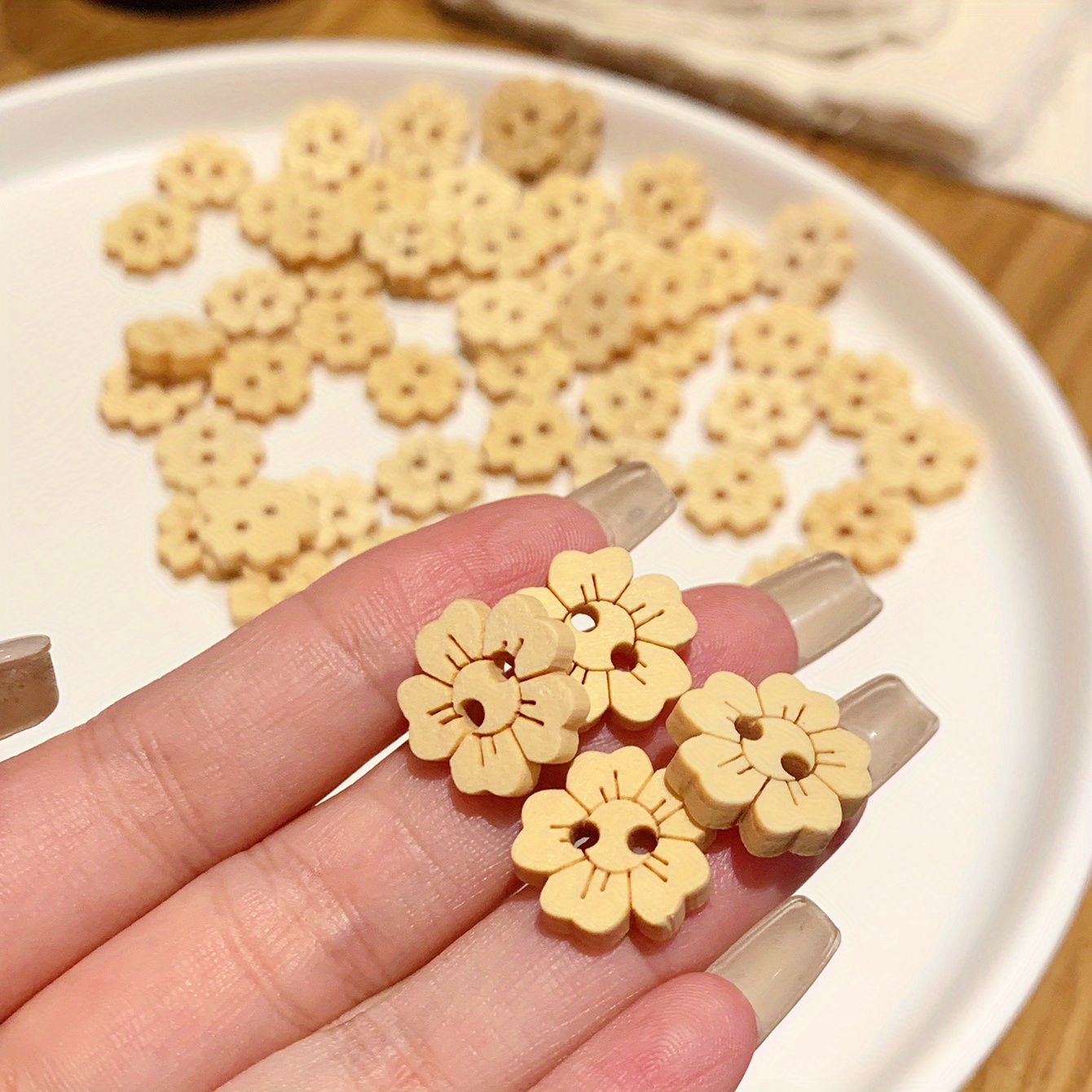 Wooden Plum Decorative Handmade Diy Buttons, 50pcs Set