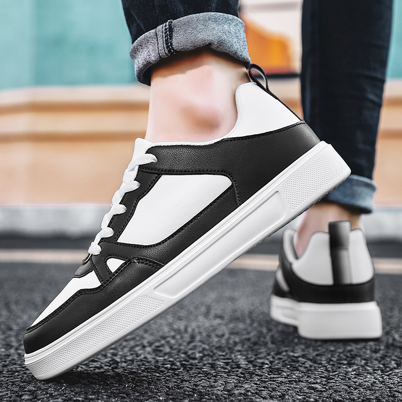 Mens Lace Up Sneakers Pu Leather Skate Shoes With Good Traction