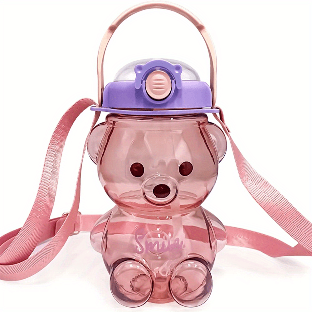 Bear Water Bottle With Straw And Strap Clear Plastic Water - Temu