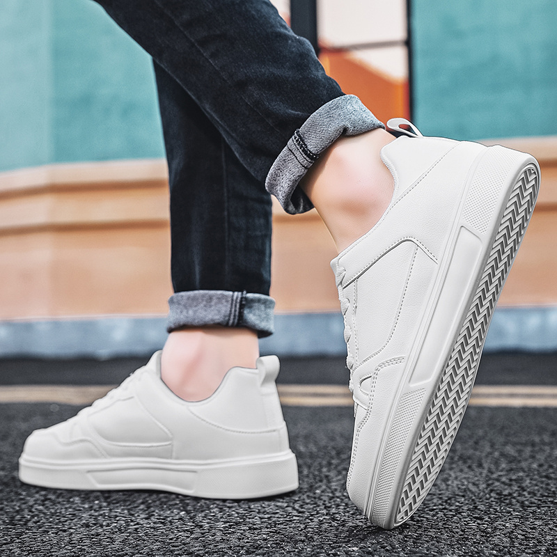 Mens Lace Up Sneakers Pu Leather Skate Shoes With Good Traction