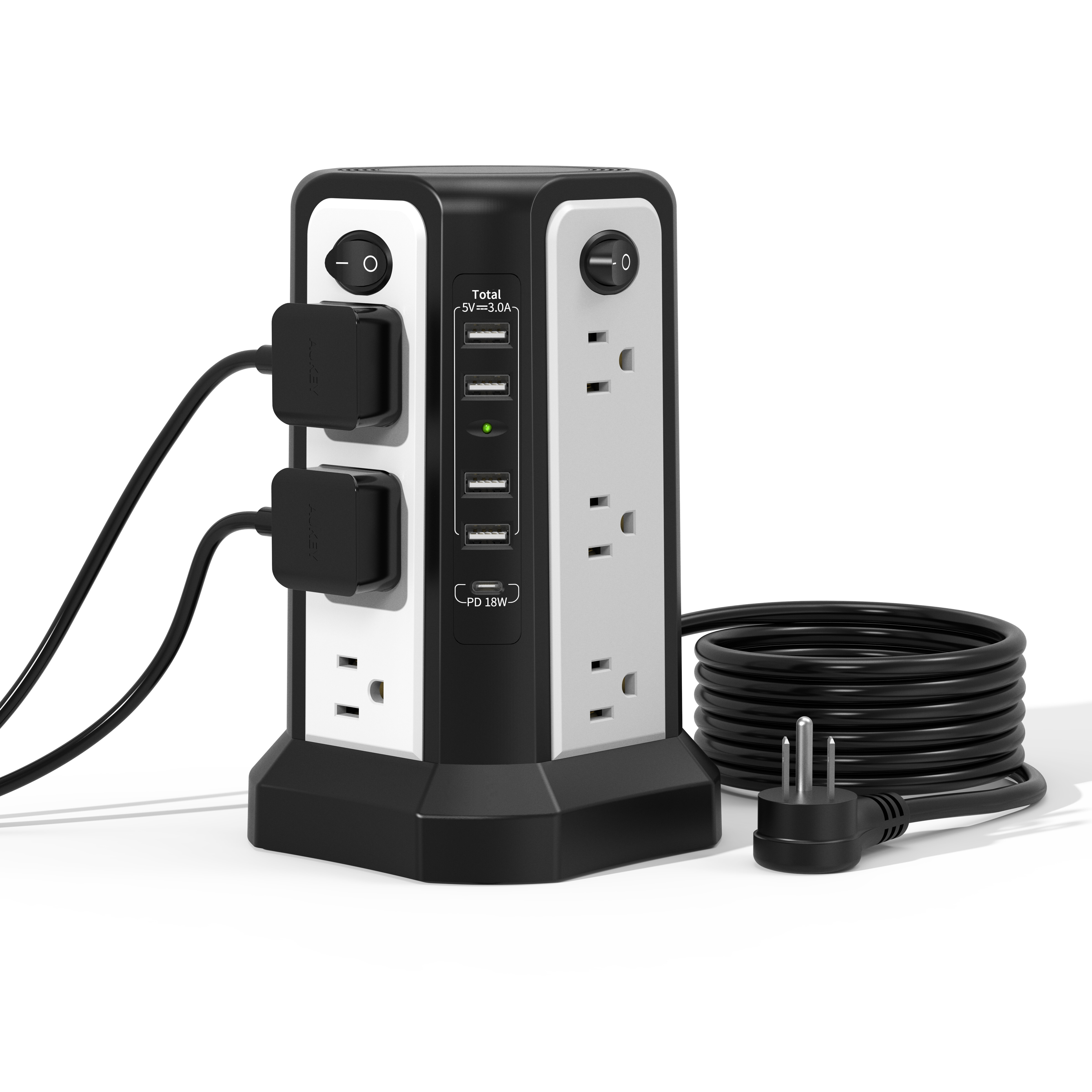 1pc Surge Protector Power Strip Tower With USB C Port(PD18W),10FT Extension  Cord With 12 AC Outlets 5 USB Charging Ports, Power Strip Surge Protector