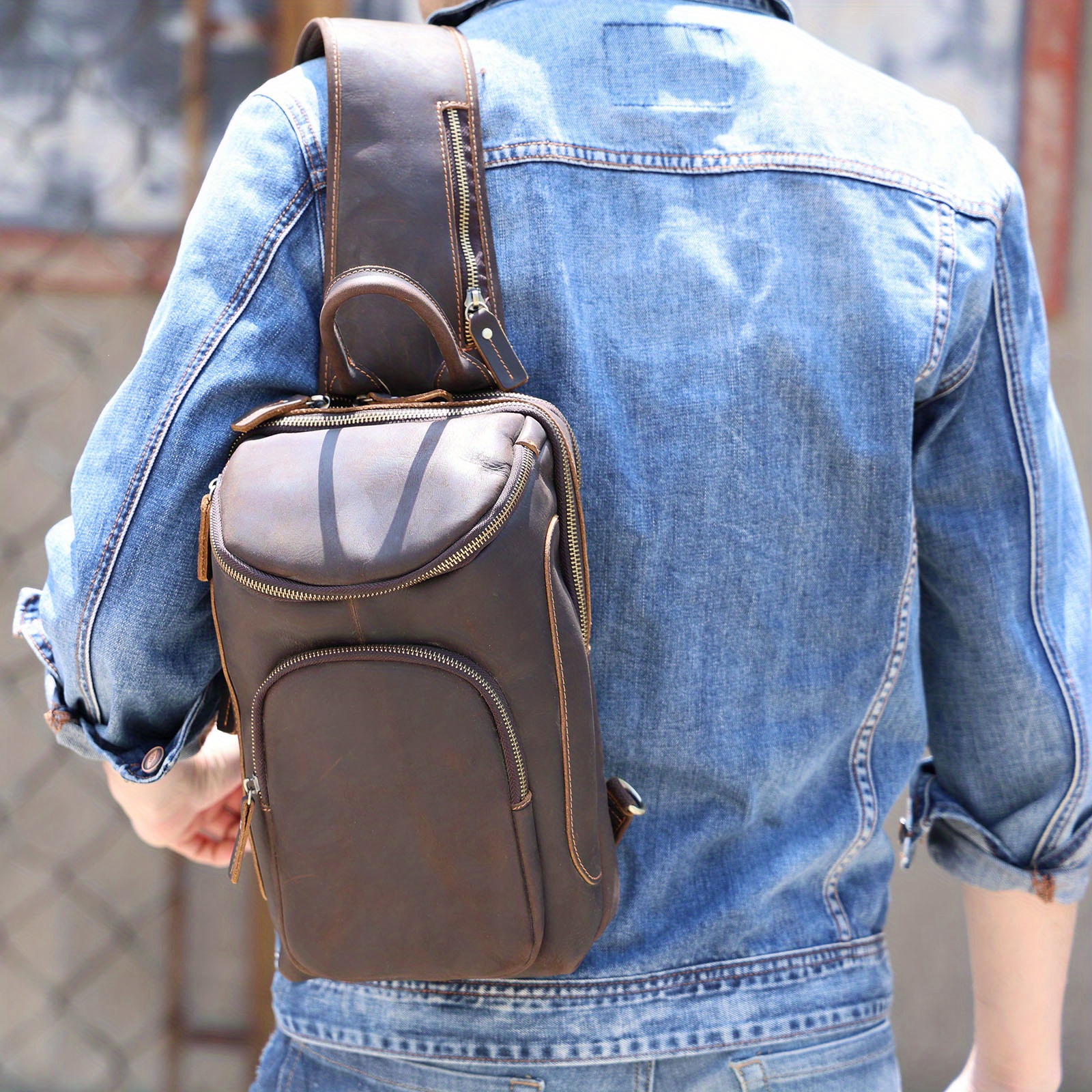 Vintage Men Leather Sling Bag Crossbody large capacity Casual chest bag  RT78002