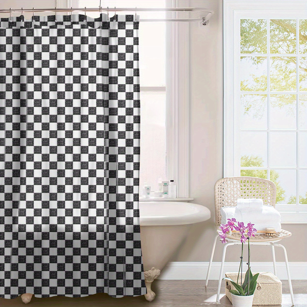 Black Gray Stripe Shower Curtain Bathroom Window - Temu