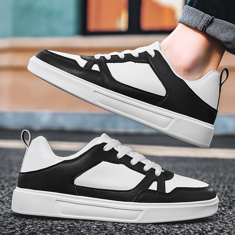 Mens Lace Up Sneakers Pu Leather Skate Shoes With Good Traction