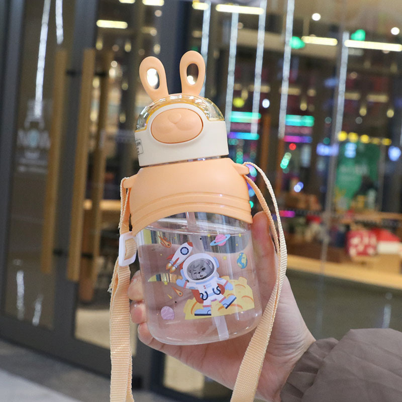 1pc Cartoon Bunny Water Bottle With Straw And Strap 600ml 20 3oz Clear  Plastic Water Cups