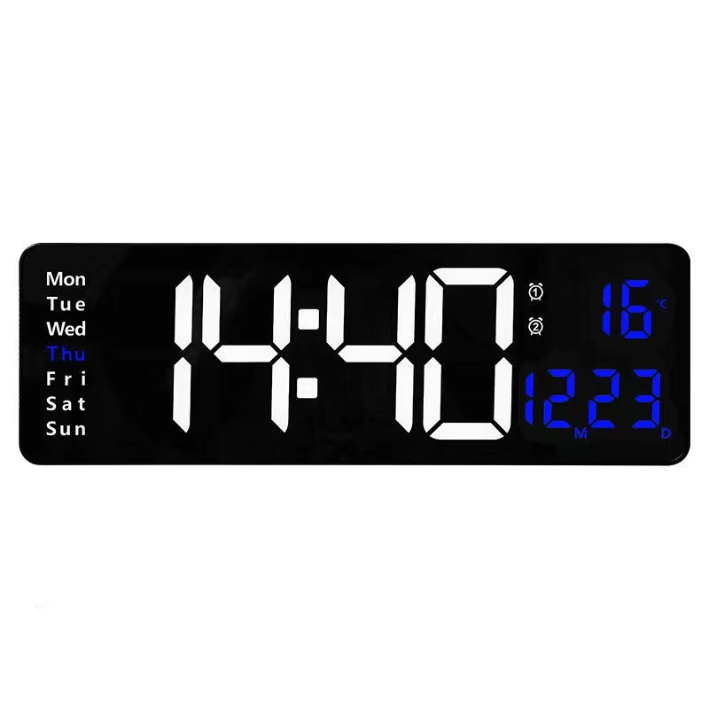 Reloj de pared digital Led, pantalla de dígitos grandes, oficina interior  blanca