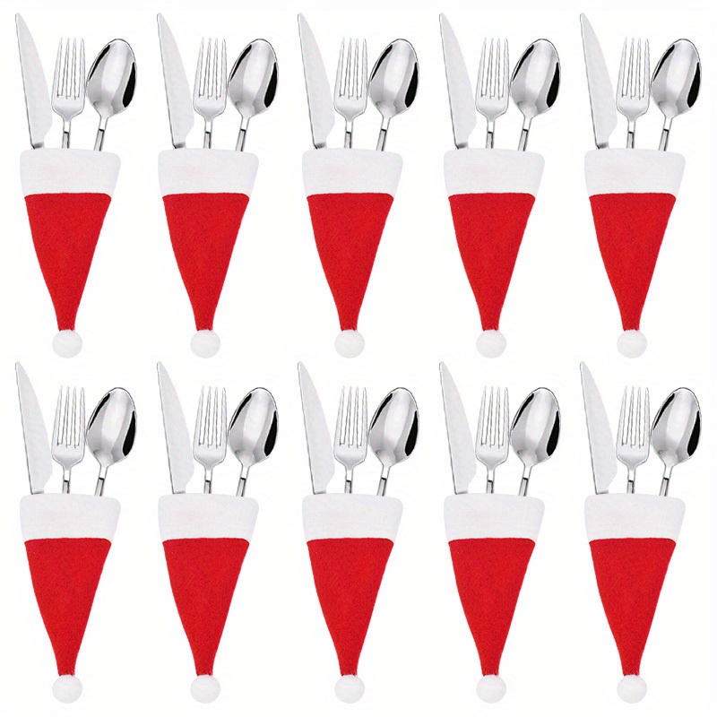 5 10 20pcs mini christmas santa hats cutlery suit decor table dinner silverware holders pockets knifes forks tableware bags christmas party decoration for home restaurant dining room red details 3