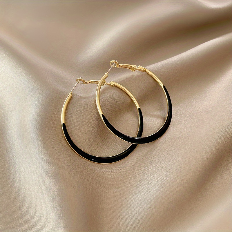 Image of Women's 14k Golden Plated White Enamel Hoop Earrings, Large Lightweight Dangle Earrings, Hypoallergenic Drop Earrings, Fashionable Everyday Jewelry, Exquisite Gift For Her